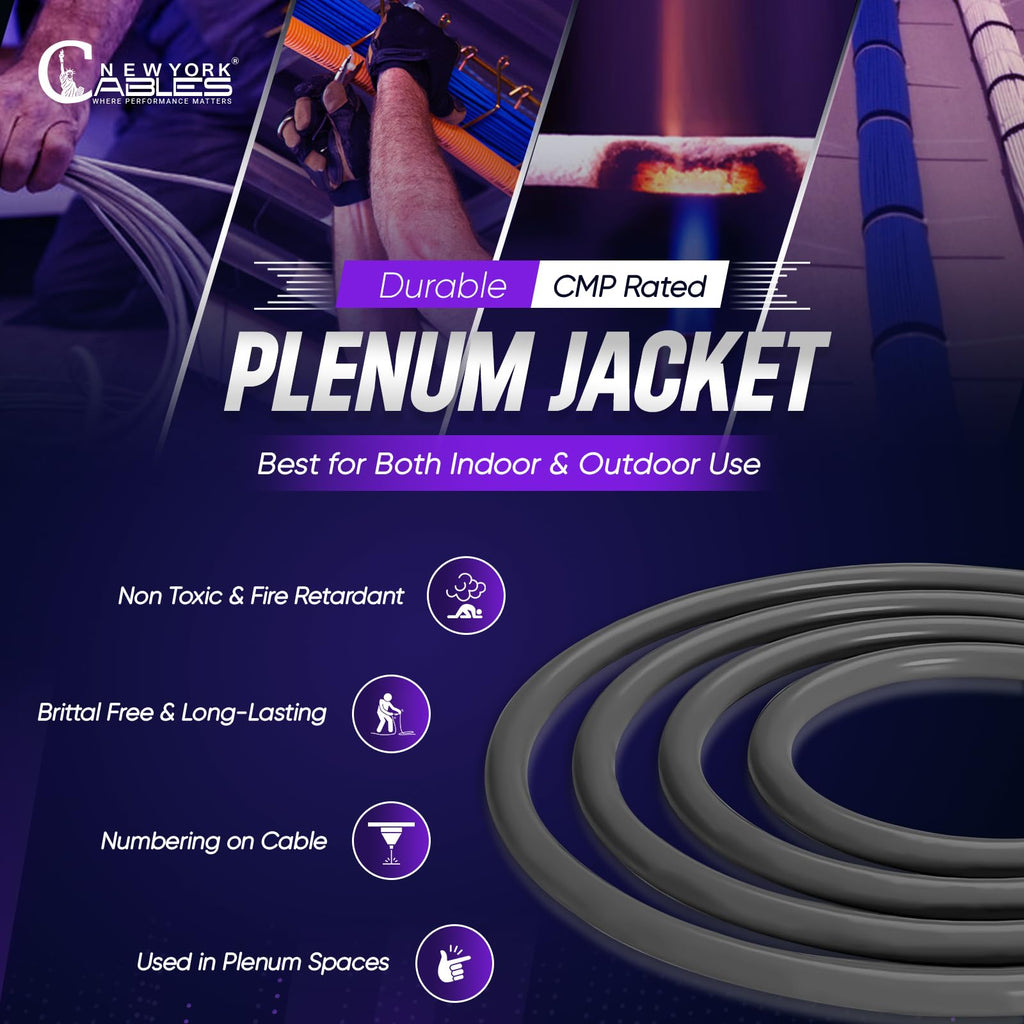 Newyork Cables | Cat6a Plenum Ethernet Cable 1000ft Certified 100% Solid Pure Copper 23 AWG, 10Gbps, 750MHz, PoE++ (4PPoE, up to 90 W) | High-Performance Cat 6a Cable for High Speed Networking