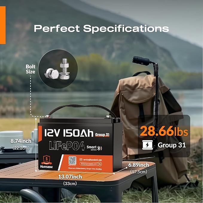 12V 150Ah LiFePO4 Lithium Battery 3 Pack- BCI Group 31 with Bluetooth | Built-in 110A BMS & Low-Temp Protection | 15000+ Deep Cycles for Solar RV Marine Off-Grid