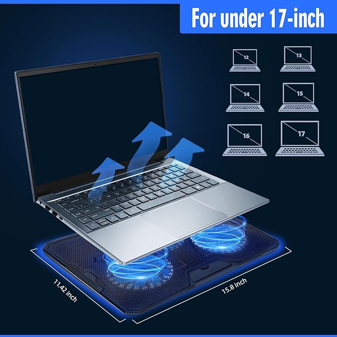 NAGAN Laptop Cooling Pad with 3 Fans, Ergonomic Cooling Pad for Laptop with Dual USB 2.0 Ports, USB Powered Metal Mesh Gaming Notebook Cooler, Fits 15-17.3 inch Laptops