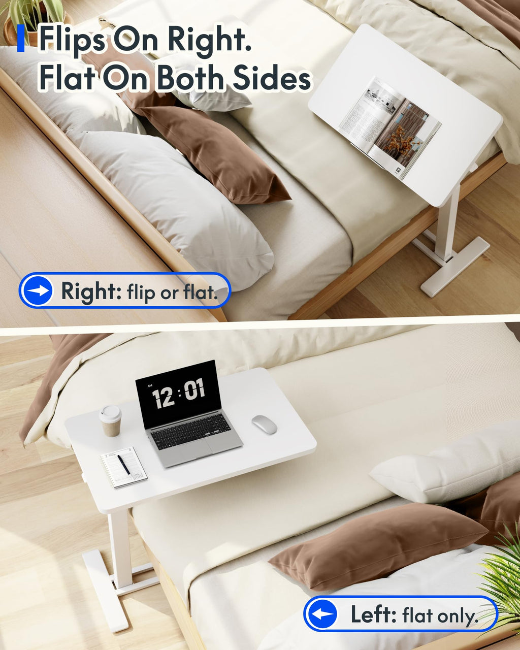 FLEXISPOT H7 PRO 90° Tiltable Mobile Overbed Table with Pneumatic Lift,28''