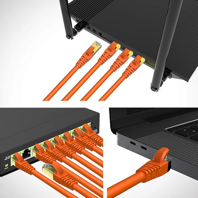 CAT 8 Ethernet Cable Shielded SFTP Internet Network Patch Cord, Heavy Duty High Speed LAN Cables w Gold Plated RJ45 Connector Professional for Router, Modem, Gaming, Xbox (6 Feet, 5 Pack Orange)