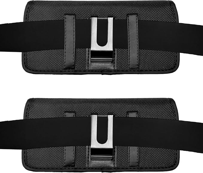 Nylon Cellphone Holster for Cricket Dream 2 5G, Motivate Max, TCL 50 XL 60 XE, S22 S23 S24 S25/Note20 Ultra - Horizontal Case Canvas Waist Carrying Pouch with Belt Clip/Loops, Black