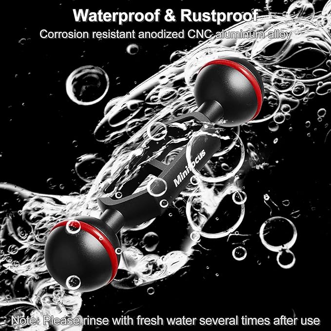 MINIFOCUS 4" Double Ball Aluminum Extension Arm, 1" Ball Head Connector Underwater CNC Arm System Ball Head Extension for Strobe/Video Light/Diving Camera Tray, Waterproof and Rustproof (2pack)