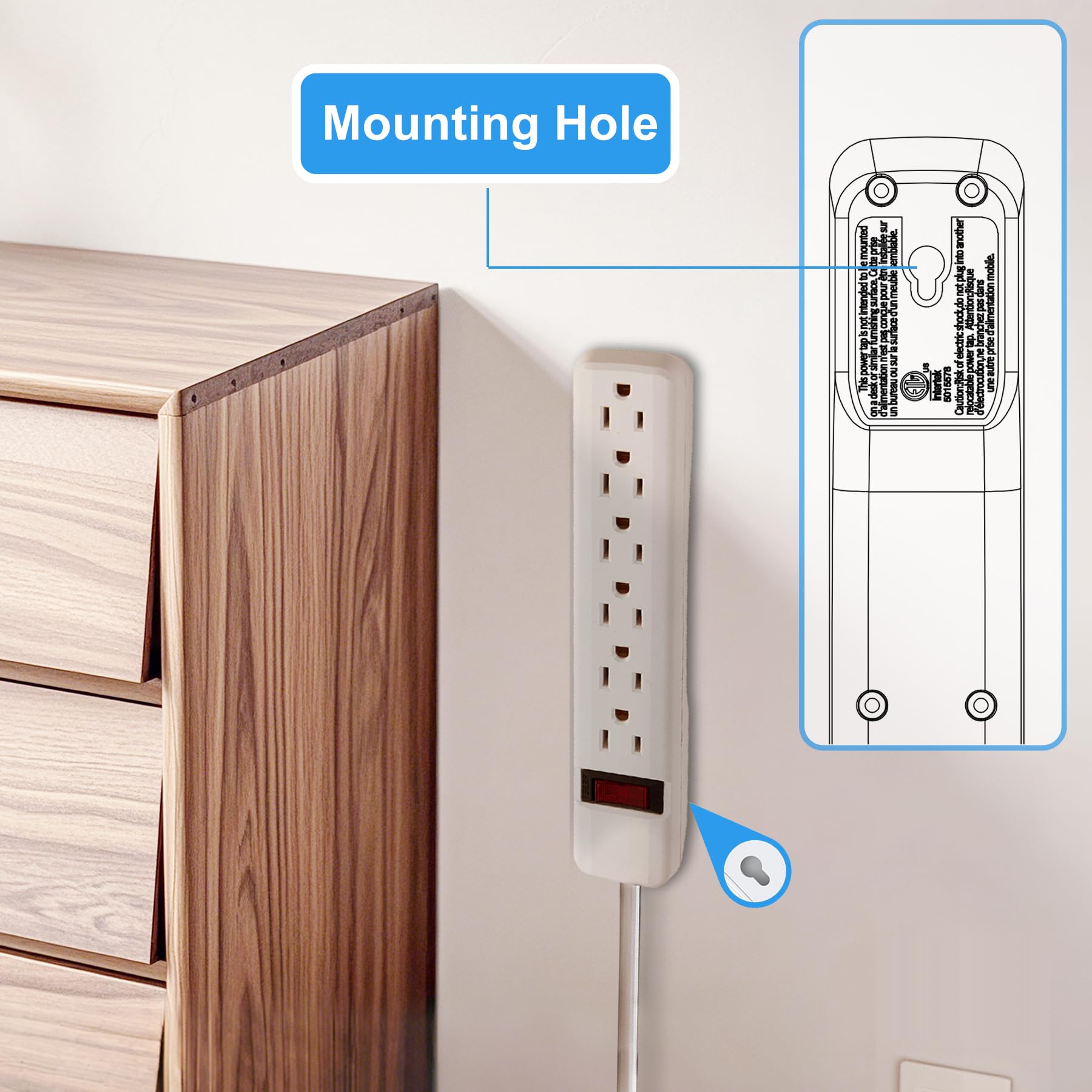 PowerEnvy 6-Outlet Surge Protector 2pk – 250 Joules, 2ft Cord, 15A/125V, 1875W Max – Right Angle Plug, Black – Home, Office, & Electronics Protection
