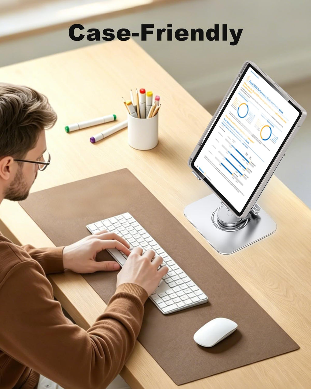 Gorablix Aluminum Tablet Stand, 360° Rotating iPad Holder Fits 4-13"