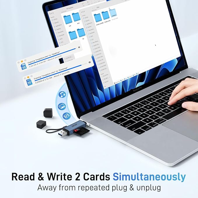 Acer SD Card Reader USB C, Dual Slots USB 3.0 Type C to Micro SD Card Adapter, Memory Card Reader for MicroSD, SDHC, SDXC, Compatible with Laptop, PC, iPhone16/15, MacBook, iPad Pro, Android-Midnight