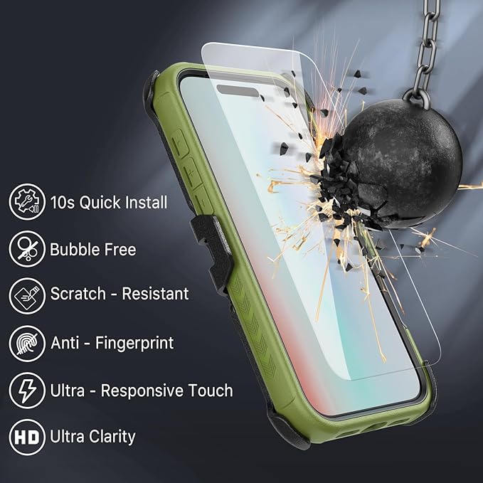 M MYBAT PRO for iPhone Air Case with Belt Clip Holster,[Compatible with Magsafe] w/Screen Protector,Anti-Drop,Shockproof,w 360°Rotating Kickstand,Heavy Duty Protection (Army Green)