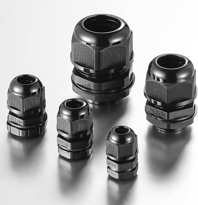 25 PCS 1"(17-25mm) NPT Nylon Cable Gland Joints with Gaskets, IP68 Adjustable Lock Nut Strain Relief Cord Grip Waterproof Cable Glands - UL Listed and RoHS Compliant