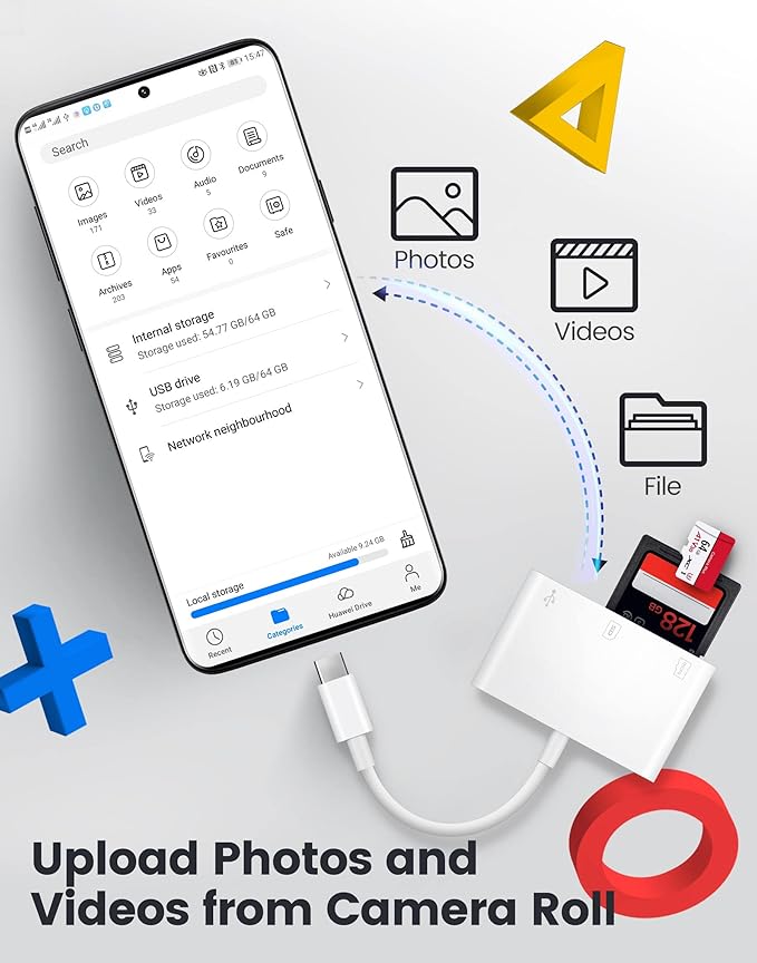 USB C SD Card Reader, Oyuiasle USB C to SD Card for iPhone 15 16/iPad/Mac/Laptop, USB-C/Type C Memory Card Adapter for iMac, iPad Pro Air Mini, MacBook Pro Air,Galaxy,MicroSD/SD