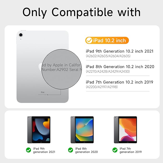 HOU Combo Keyboard Case for iPad 9th Generation (10.2", 2021)/8th Gen/7th Gen/iPad Air 3/Pro 10.5 2017 Multi-Touch Trackpad,7 Color Backlight,Rotatable & Detachable,Portrait/Landscape Modes,White