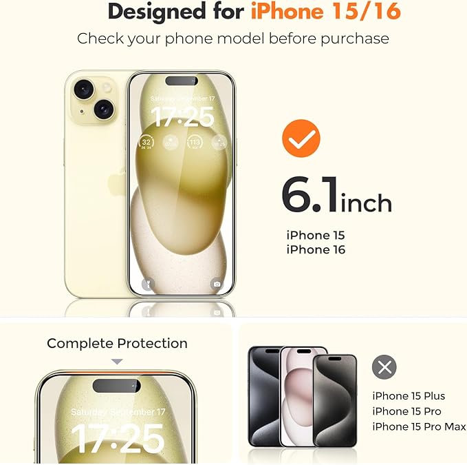 UNBREAKcable 2-Pack Screen Protector for iPhone 16 / iPhone 15, Double Shatterproof Tempered Glass [Easy Installation] [9H Hardness] [99.99% HD Clear] [Case Friendly] for iPhone 6.1 inch