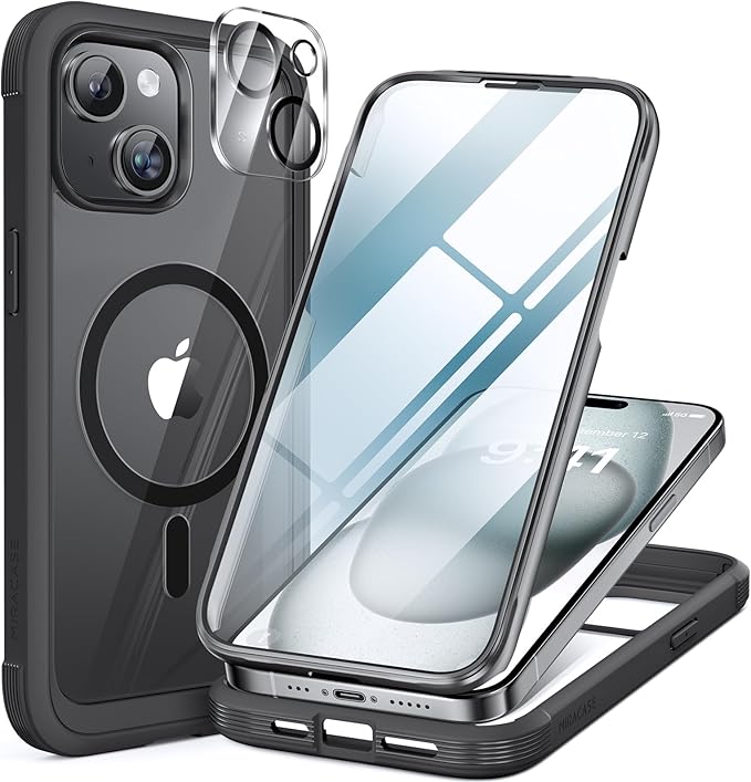 Miracase Magnetic for iPhone 12 Pro Max Case [Compatible with MagSafe] Full-Body Phone case with Built-in Glass Screen Protector& Camera Protector, Military Drop Proof 12 Pro Max Cover