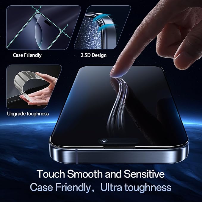 Screen Protector for iPhone 16 Pro Max Blue Light Block,Military-Grade Shatterproof HD Tempered Glass with Easy Installation Tray,Touch Sensitive, 9H Hardness, Anti-Scratch,2 Pack