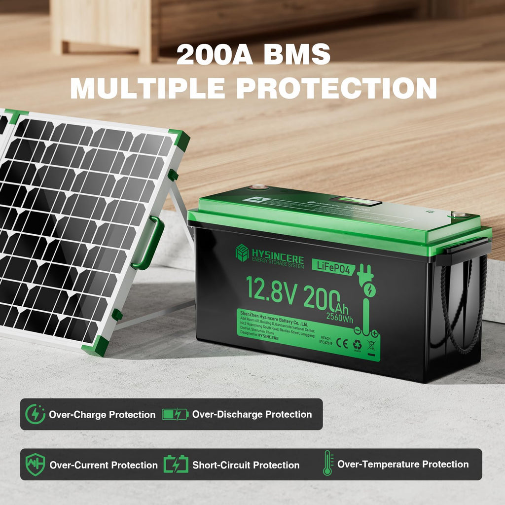 HYSINCERE 12V 200Ah LiFePO4 Lithium Battery with 2560Wh Energy, Built-in 200A BMS, Discharge Current (3S) up to 400A, Perfect for RV Solar Energy Storage Marine Trolling Motor, 8D Size Compatible