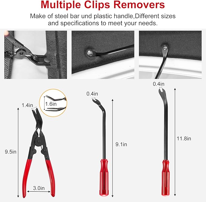 Trim Removal Tool Kit 330Pcs Car Removal Tool Kit Pry Tool Set Auto Clip Pliers Panel Door Radio Dash Window Bumper Adhesive Cable Clips Retainer Clip Set Terminal Removal Tool Set Fastener Remover
