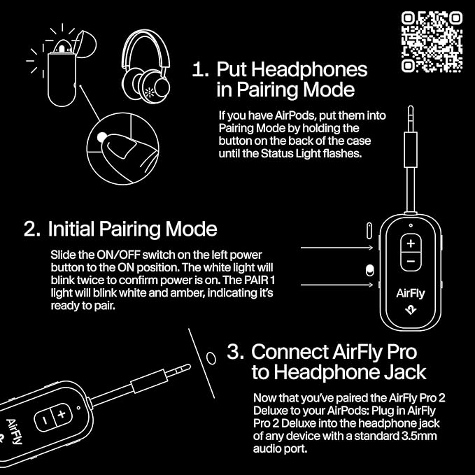 AirFly Pro 2 – Bluetooth Adapter for Airplane, Pair 2 AirPods or Wireless Headphones – 3.5mm AUX Bluetooth Transmitter and Receiver for Cars, Boats, Treadmills, TVs & More – Airplane Travel Essentials