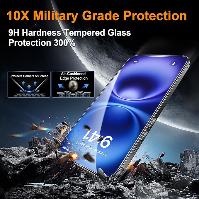 OneFish Glass Screen Protector for iphone 12 Pro Max, 9H Hardness Glass Scratch Resistant, HD Clarity Tempered Glass Film with Installation Frame, Shatterproof Bubble Free, Easy Installation,2Pack.