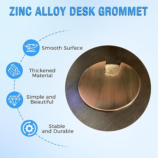 Desk Grommet 1-3/8" (35 mm), Desk Cord Hole Cover, Cable Grommet Metal Zinc Alloy Materilal, Desk Hole Grommet for Office and Home Table Cable, Detachable Cable Cord Organizer (Bronze 2 Pcs)