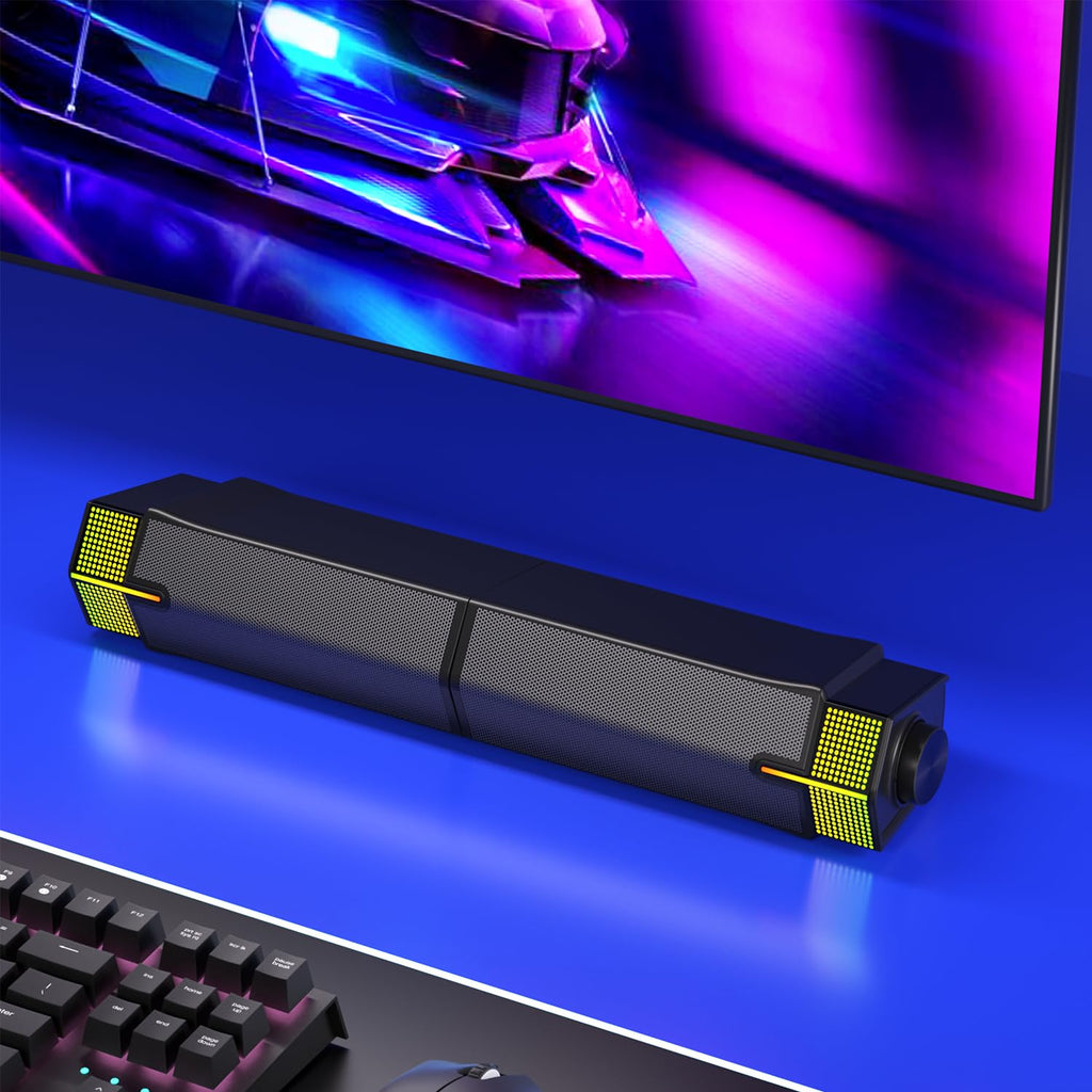 Jeecoo M20 Bluetooth Computer Speakers for PC Desktop Monitor, Gaming PC Sound Bar - Wired USB-Powered, Superb Stereo Sound, with Gradient RGB Lighting - Combine/Separate to Customize Your Desk
