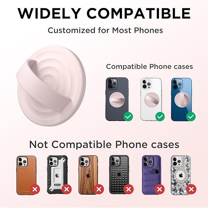 Magnetic Phone Ring Grip Holder, Silicone Finger Loop Grip, Compatible with MasSafe, Back of Phone for iPhone Pro Max/Plus/16/15/15/14/13/12 Series, Lovely Pink