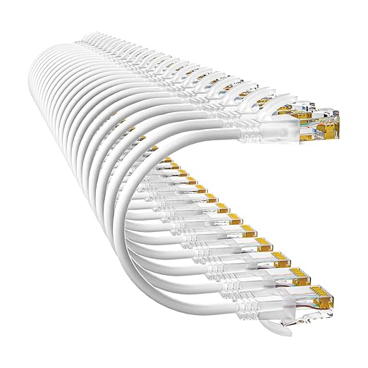 Cat6a Patch Cables 2ft (24 Pack) Slim, Cat6 Ethernet Patch Cable Pure Copper, Flexible Cat 6 Patch Cable 550MHZ 10G, Space-Saving Cat 6A Network Cables for Patch Panel, White