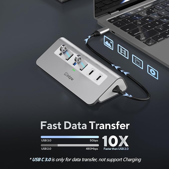 intpw USB C Hub, P9 USB C Hub Multiport Adapter with 4K@60Hz HDMI, PD 100W, Type-C & 2 USB A 3.0 5Gbps, 2 USB A 2.0, SD/TF Card Reader, Aluminum USB Hub for Laptop, iPhone 17 Series, MacBook, iPad