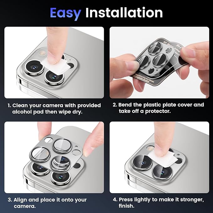 Tensea for iPhone 16 Pro/iPhone 16 Pro Max/iPhone 15 Pro/iPhone 15 Pro Max Camera Lens Protector, Metal Aluminum Alloy Tempered Glass Cover Camera Screen Protector Accessories, Case Friendly