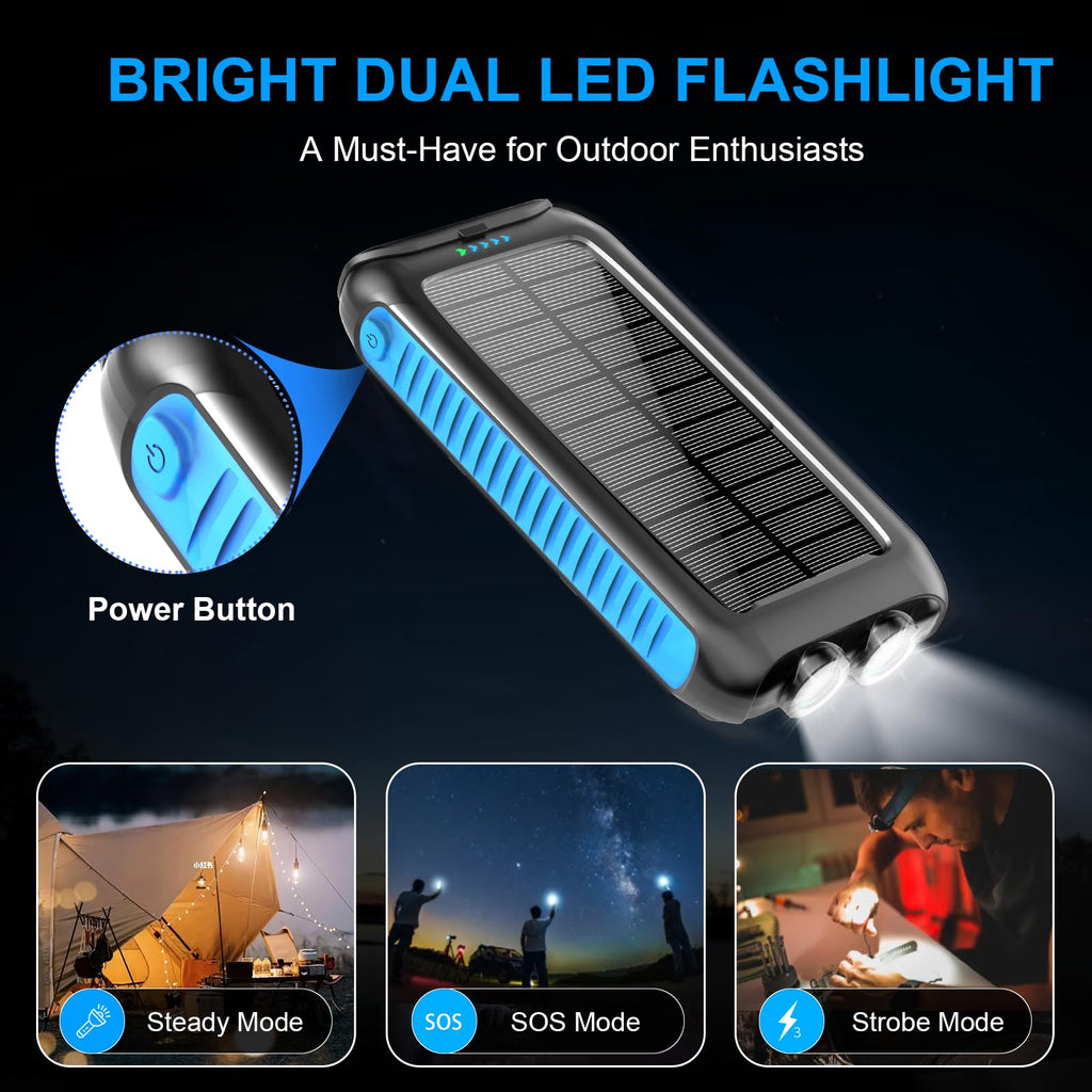 Kepswin Solar Power Bank 49800mAh Portable Solar Phone Charger with LED Flashlight/15W Fast Charge USB C Waterproof External Backup Battery Pack for All Cell Phones & Electronic Devices