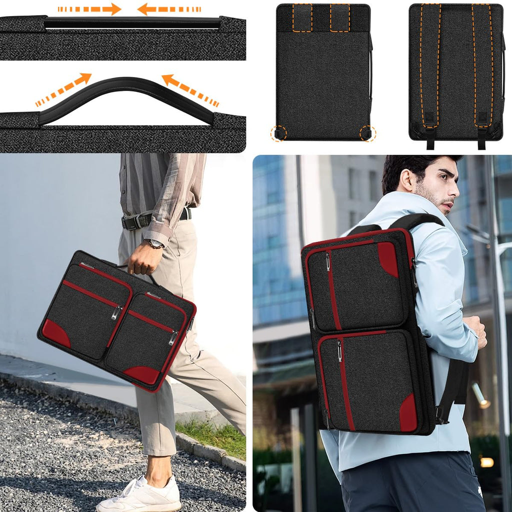 Hseok Laptop Case 15 15.6 16 inch Sleeve with Handle and Hidden Straps,Compatible with MacBook Neo 16",MacBook Pro Air 16" 15", 360°Protective PC Briefcase with 4 Pockets for Accessories,Red