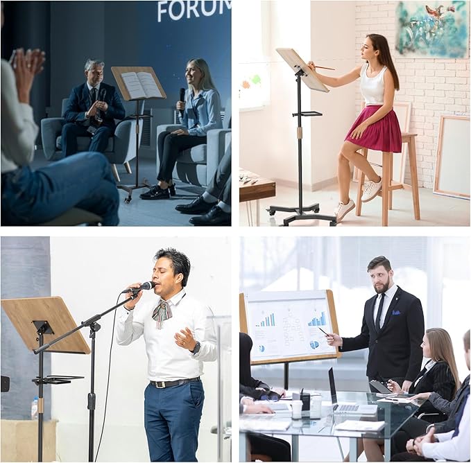 Lectern Podium Stand with Storage Platform, Height Adjustable Mobile Steady Standing Design, Multi-Purpose Tabletop for Speech, Lecture, Church, Reading or Laptop Desk
