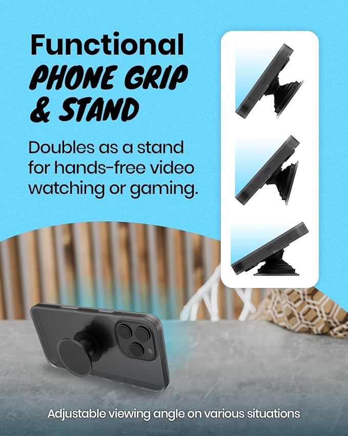 Solid Color Button Phone Grip – Minimalist Design, Durable and Lightweight, Grip and Stand for Smartphones (Black, Adhesive Type)