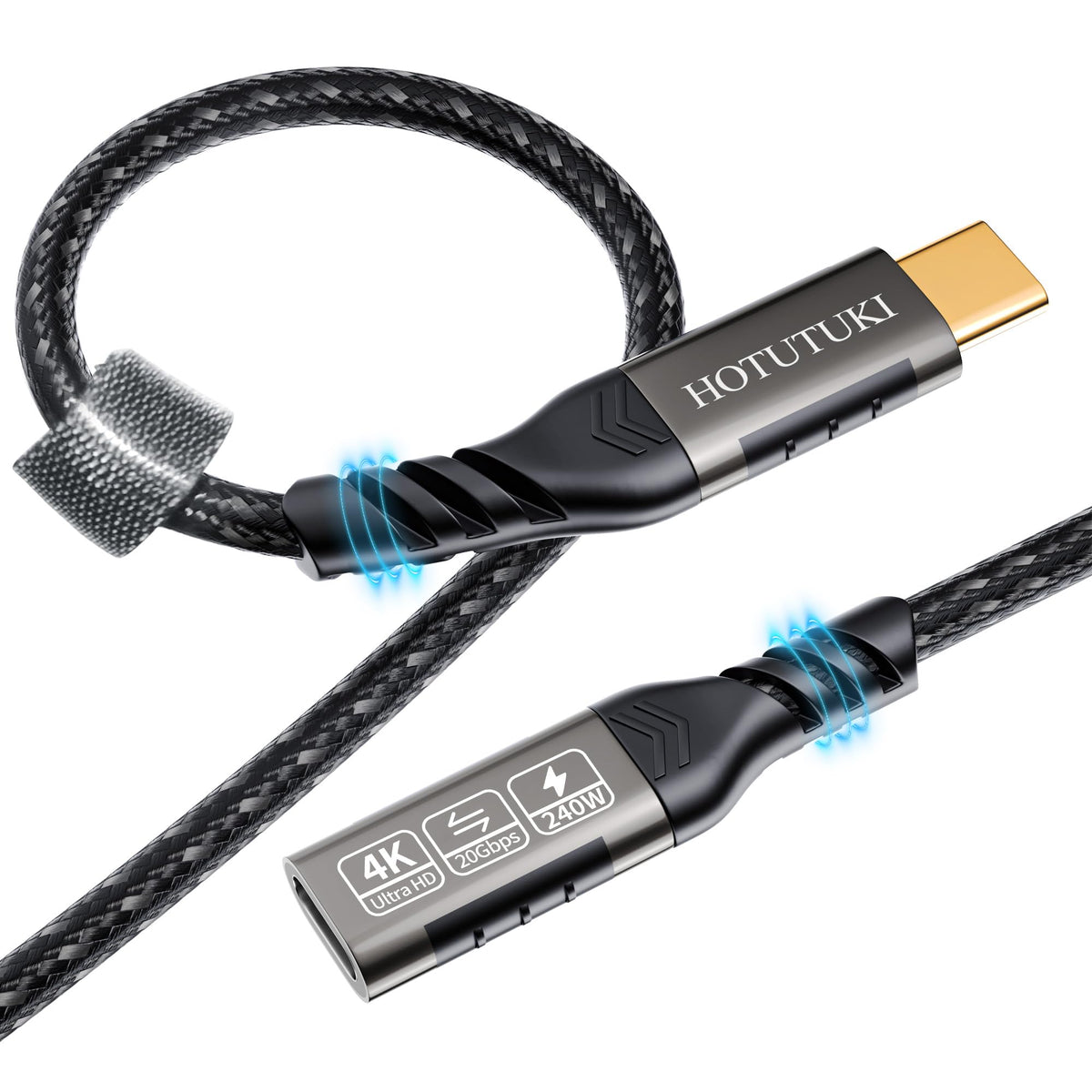 HOTUTUKI USB-C Extension Cable 16.5ft/5M, Male to Female Extender, Braided Data Cord, 100W PD Fast Charging, 20 Gbps