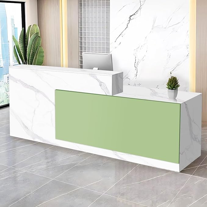 Reception Desk with Counter Modern Checkout Counter with Lockable Drawer Keyboard Tray Receptionist Desk for Office Salon Reception Table Q Right 71inch/180cm