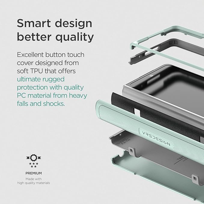 VRS DESIGN Terra Guard Modern for Galaxy Z Fold 4 5G (2022), Premium Modern Neat Style [Anti Scratch Hinge Protection] Case with Tempered Glass Screen Protector (Mint)