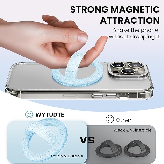 Magnetic Silicone Ring Grip Phone Holder, Loop Grip Phone Holder,Magnetic Phone Loop,Magsafe Phone Grip,Compatible with Magsafe for iPhone 16/15/14/13/12 Series (Blue Sparkle)