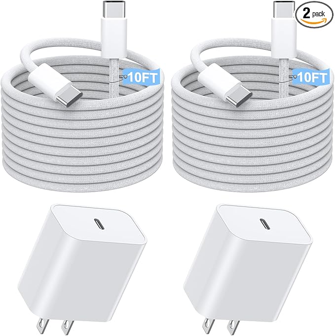 Fast Charging iPhone 16 Pro Charger,2-Pack 10 FT Long USB C Charger Woven Cable with 20W USBC Fast Charger for iPhone 16e/16 Pro/16 Pro max/16 Plus/16/iPhone 15/15 Pro/15 Pro Max/15 Plus,iPad Pro