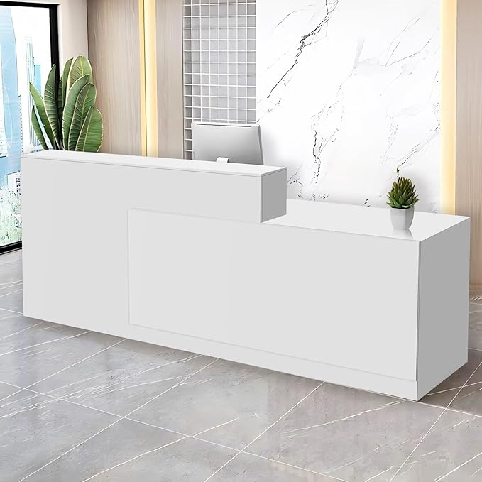 Reception Desk with Counter Modern Checkout Counter with Lockable Drawer Keyboard Tray Receptionist Desk for Office Salon Reception Table O Right 51inch/130cm