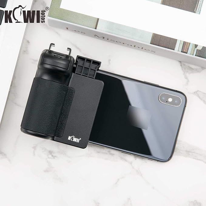 KIWIFOTOS Phone Camera Grip Handle Holder Phone Tripod Mount with Detachable Remote Shutter & Cold Shoe Adapter for iPhone 14 15 16 Pro Max Samsung Smartphone Selfie Vlog Video Shooting, Black