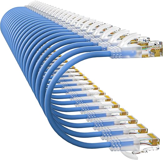 Cat6a Patch Cables 0.5ft (24 Pack) Slim, Cat6 Ethernet Patch Cable Pure Copper, Flexible Cat 6 Patch Cable 550MHZ 10G, Space-Saving Cat 6A Network Cables for Patch Panel, Blue