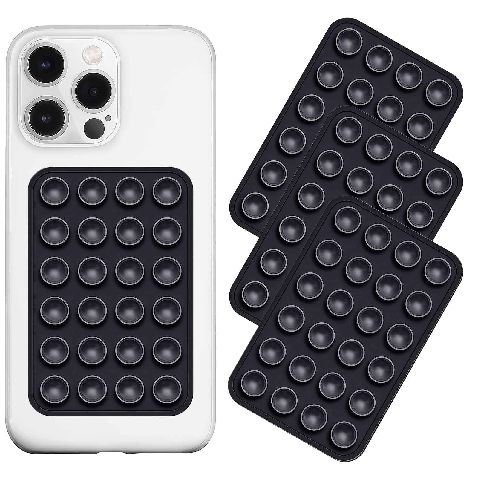 Anteel Silicone Suction Phone Case Mount 3 Pack, Silicon Adhesive Suction Cup Phone Mount, Non Slip Sticky Phone Grip for Cellphone, Strong Grip Holder for Selfies and Videos (Black)