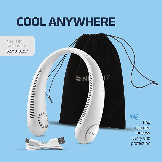 Portable Neck Fan - 3 Speed Rechargeable Bladeless Neck Fan, Adjustable Personal Neck Fan For Women & Men Modern Design, Great Cooling Fan For Travel, Outdoors & Sports