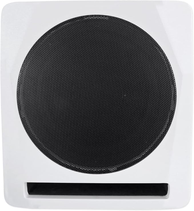 Rockville APM10W Active Studio Subwoofer in White, 10", 400W, MDF Wood, RCA/XLR/Optical, Front-Firing Port, Perfect for Studios and Music Production