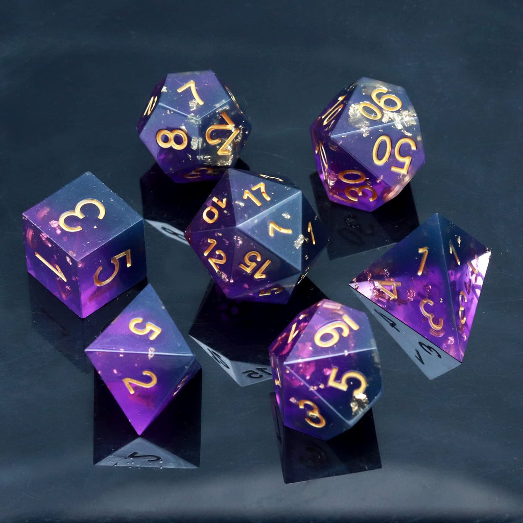 Haxtec DND Dice Set Sharp Edge Resin Dice with Dice Case Purple Black D&D Dice for RPG Role Playing Games Compatible with Dungeons and Dragons Gift War Series