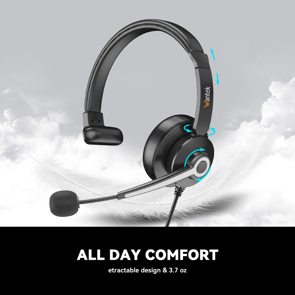 Wantek USB & 3.5mm Headset with Mic for PC/Laptop,Wired Headset with Noise-Cancelling Microphone & Audio Controls Perfect for Home Office Online Class Skype Zoom Call Center Webinar,All Day Comfort