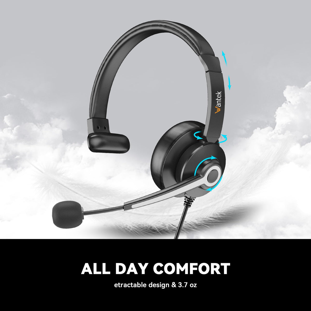 Wantek USB & 3.5mm Headset with Mic for PC/Laptop,Wired Headset with Noise-Cancelling Microphone & Audio Controls Perfect for Home Office Online Class Skype Zoom Call Center Webinar,All Day Comfort