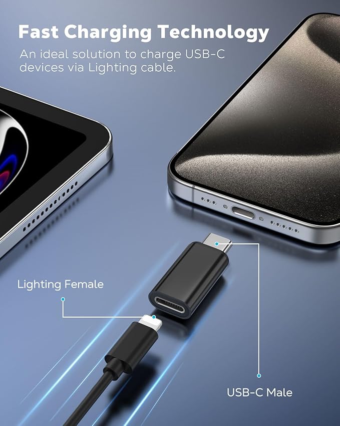 MoKo Lightning to USB-C Adapter for iPhone 17 16 15, Charge Only, 2 PCS