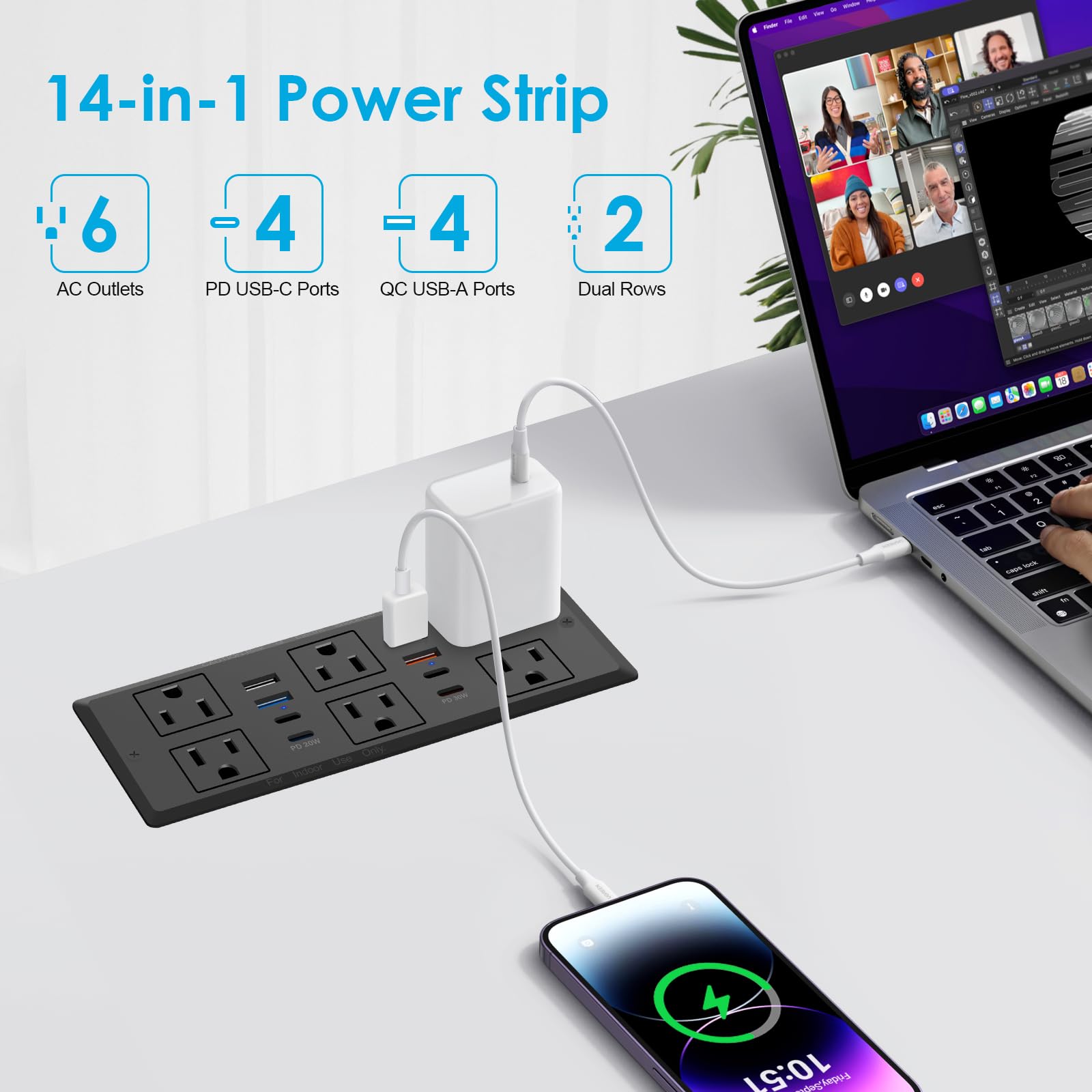 Recessed Power Strip with PD 30W Fast Charging
