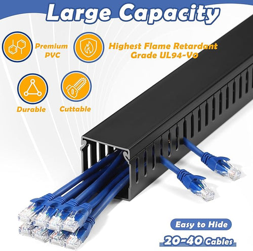2" H x 2" W Cable Raceway, 99in Under Desk Wire Management Channel, Black