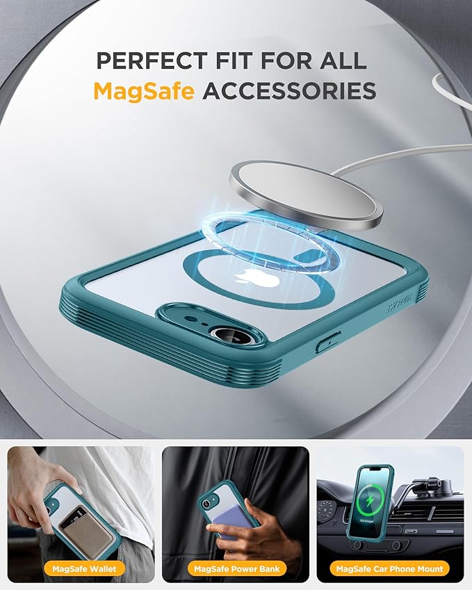 Miracase Magnetic for iPhone 16e Case Full-Body Phone with Built-in Glass Screen Protector, [Compatible with MagSafe] Military Drop Proof 16E Cover Bumper 6.1 inch, Green