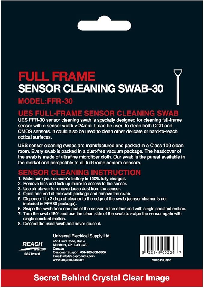 UES FFR-30 DSLR or SLR Digital Camera Sensor Cleaning Swabs for Full-Frame Sensors (30 X 24mm Swabs, NO Liquid Cleaner)
